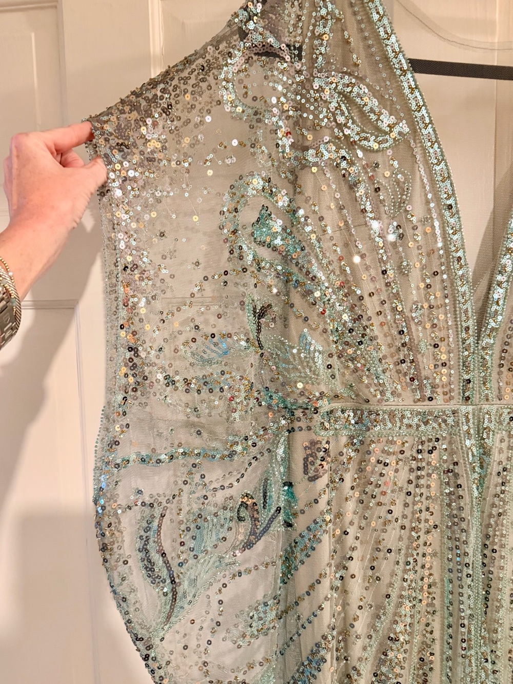 Retro Batwing Sleeve Sequin Evening Gown - Picture 3 of 4